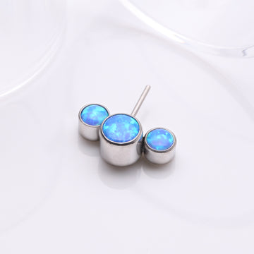 Detail View 1 of Implant Grade Titanium OneFit Threadless Triple Bubble Fire Opal Front Facing Top Part-Blue Opal
